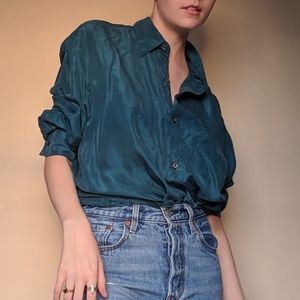 Turquoise silk button up